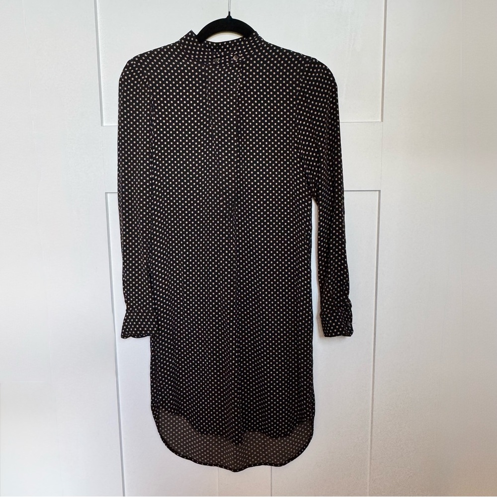 Madewell Black Tan Polka Dot Long Sleeve Tunic Shirt Dress Size XXS - Picture 3 of 15